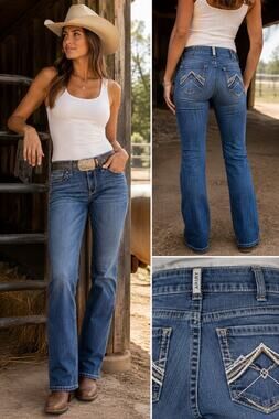 Ariat REAL Denim Womens Jeans 29L Ocean Blue Mid Rise Bootcut Whipstitch Western